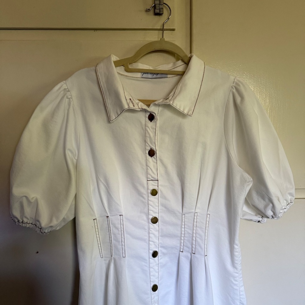 Petal & Pup Sollie White Denim Puff Sleeve Midi Dress Size XL - Picture 5 of 15